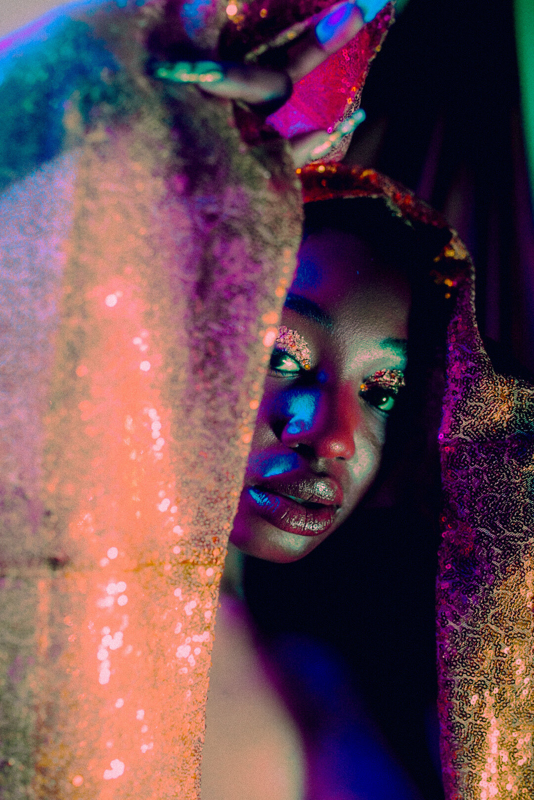 Close portrait with glitter makeup